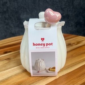 Target Bullseye Playground Valentines Honey Pot White Ceramic W/ Dipper Stirrer